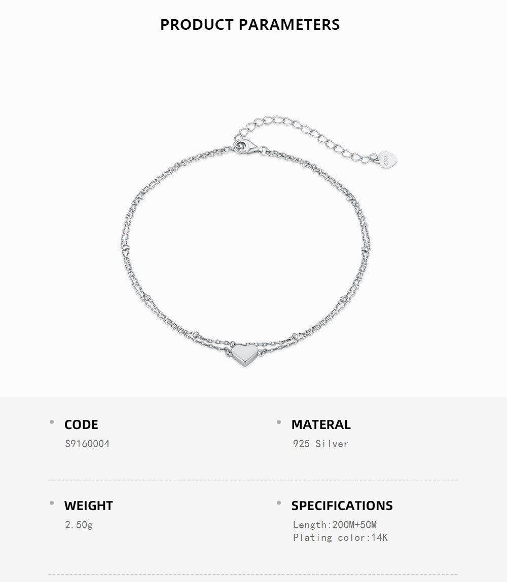 Silver Two Layer Heart Anklet