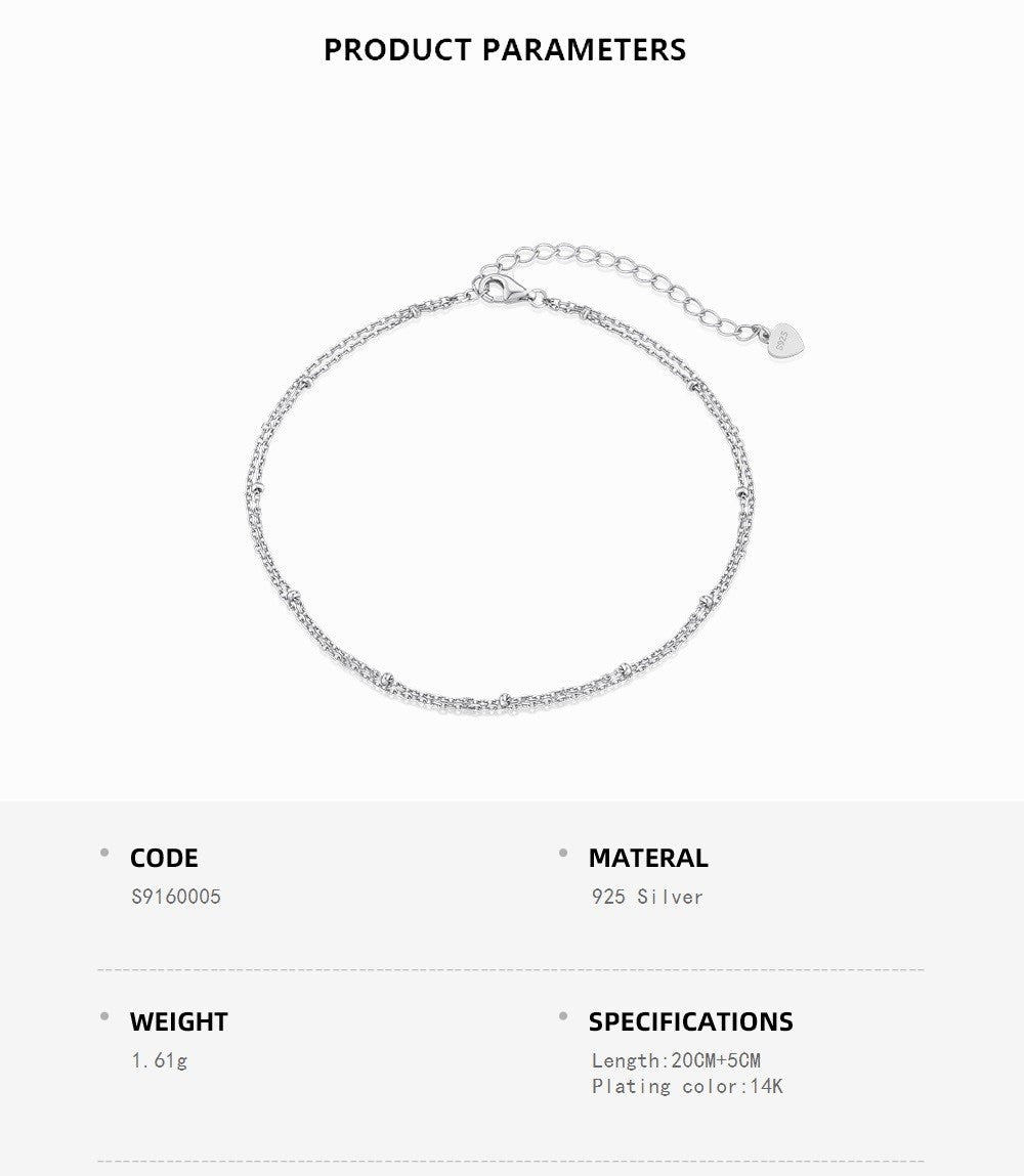 Silver Two Layer Chain Anklet