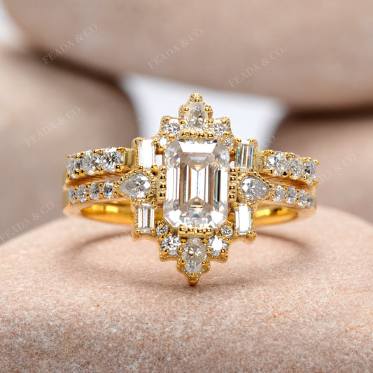 2.018 CT Emerald, Pear, Baguette, Round Cut Colorless Engagement Ring