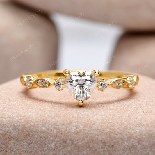 0.748 CT Round, Heart Cut Colorless Engagement Ring
