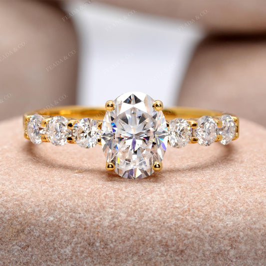 1.73 CT Oval, Round Cut Colorless Engagement Ring