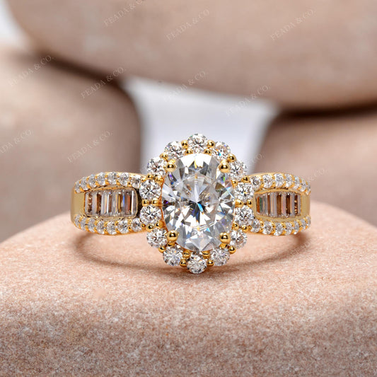 2.13 CT Oval, Round Baguette Cut Colorless Engagement Ring