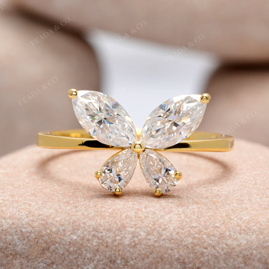 1.16 CT Pear, Marquise Diamond Butterfly Open Ring
