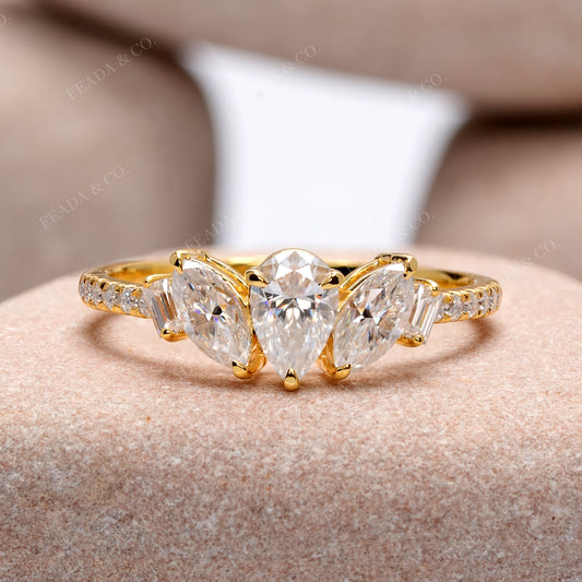 1.19 CT Pear Diamond Premium Three Stone Engagement Ring