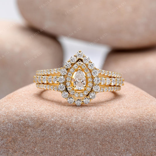 1.251 CT Pear, Round Cut Colorless Engagement Ring