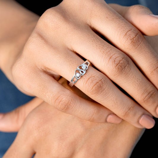 0.14 CT Round Diamond Dual Heart Fashion Ring