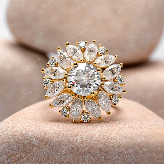 Gold and diamond ring on a soft beige background
