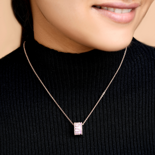 Pink Enamel Rose Gold Zircon Chain & Pendant