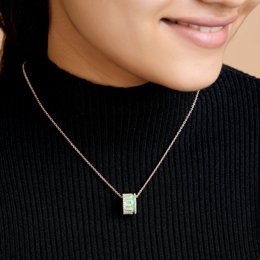 Green Enamel Silver Zircon Chain & Pendant