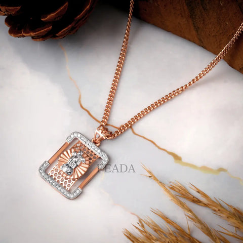 Feada Two Tone Silver State Emblem Of India Diamond Pendant