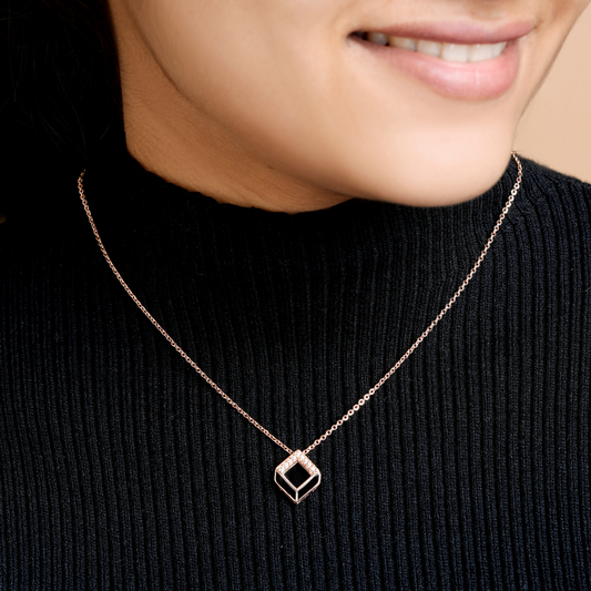 Black Enamel Rose Gold Zircon Chain & Pendant