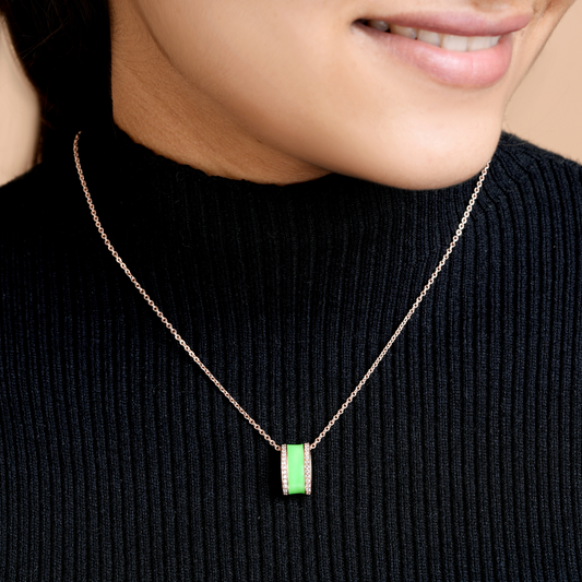 Green Enamel Rose Gold Zircon Chain & Pendant