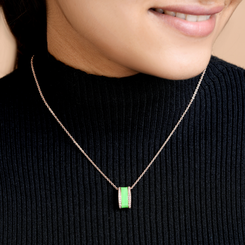 Green Enamel Rose Gold Zircon Chain & Pendant