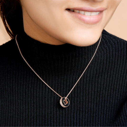 Black Enamel Rose Gold Zircon Chain & Pendant
