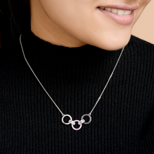 Trio Enamel Silver Zircon Chain & Pendant