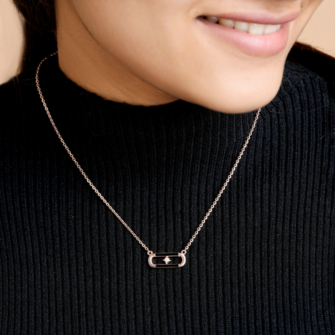 Black Enamel Rose Gold Zircon Chain & Pendant