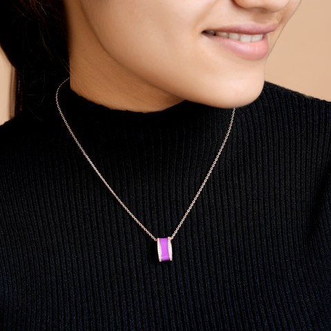 Purple Enamel Rose Gold Zircon Chain & Pendant