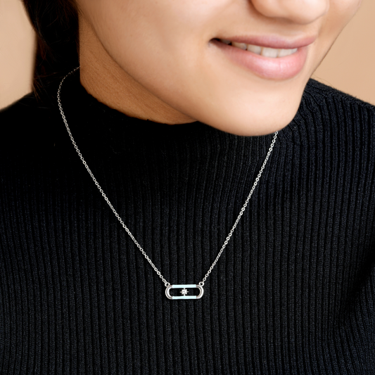 Blue Enamel Silver Zircon Chain & Pendant