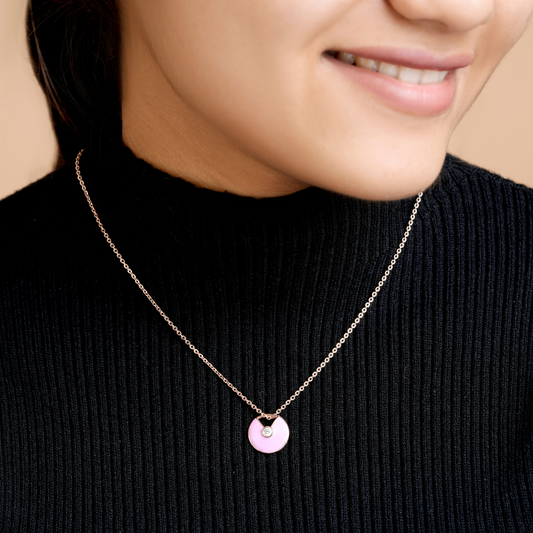 Pink Enamel Rose Gold Zircon Chain & Pendant