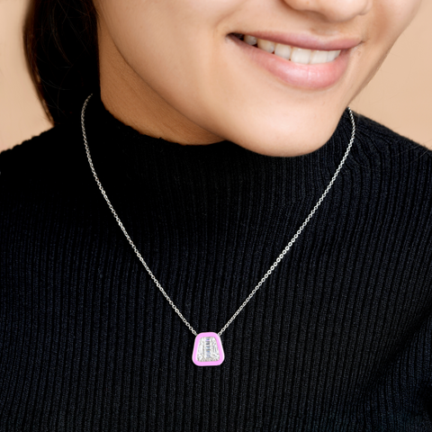 Pink Enamel Silver Zircon Chain & Pendant