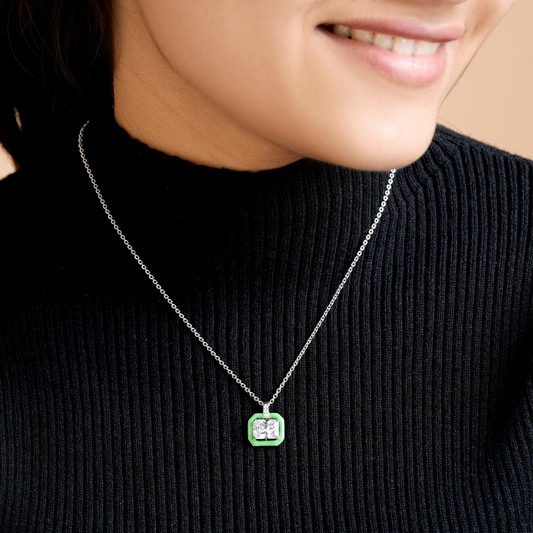 Green Enamel Emerald Zircon Chain & Pendant