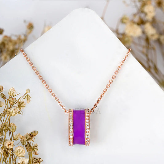Purple Enamel Rose Gold Zircon Chain & Pendant
