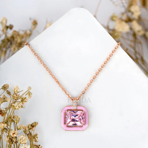 Victoria Light Pink Enamel Rose Gold Zircon Chain & Pendant