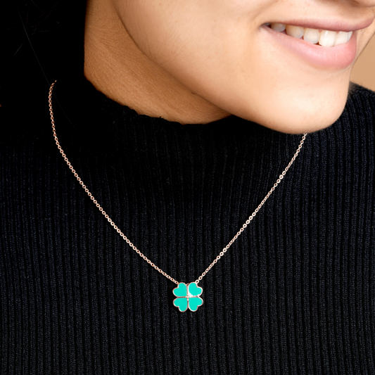 Dark Green Enamel Rose Gold Zircon Chain & Pendant