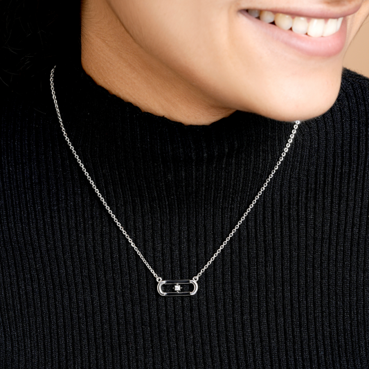 Black Enamel Silver Zircon Chain & Pendant