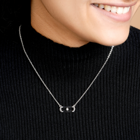 Black Enamel Silver Zircon Chain & Pendant