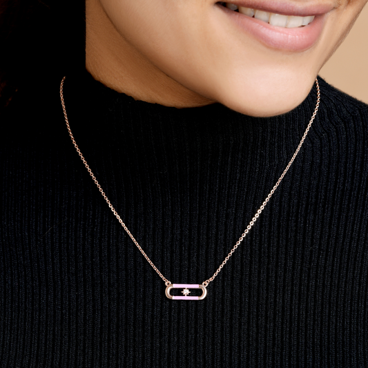 Light Pink Enamel Rose Gold Zircon Chain & Pendant