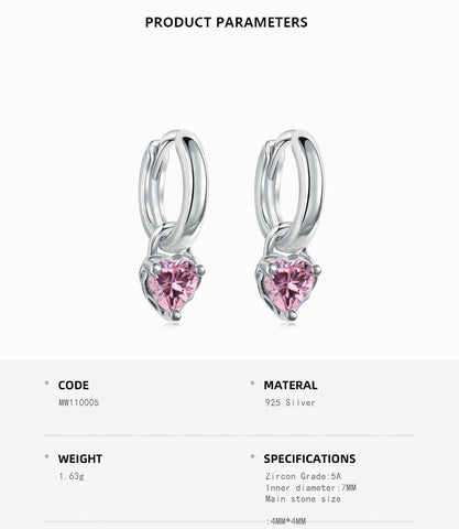 Victoria Pink Heart Zircon Earrings