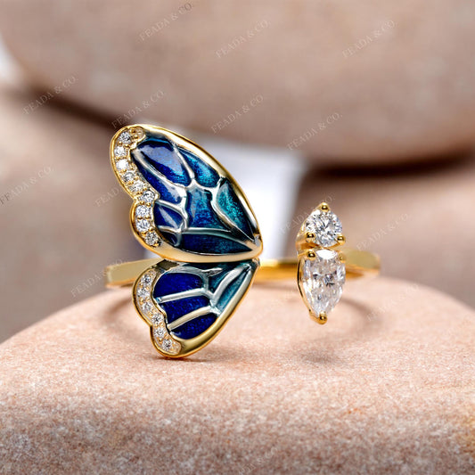 0.36 CT Round, Pear  Premium Butterfly Fashion Ring