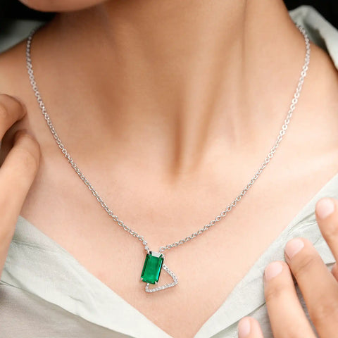 Emerald Cut Green Gemstone Jewelry Set: Modern Avant Garde Necklace & Earrings
