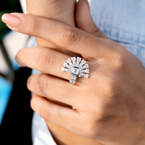 2.09 CT Emerald, Baguette, Round Cut Colorless Engagement Ring