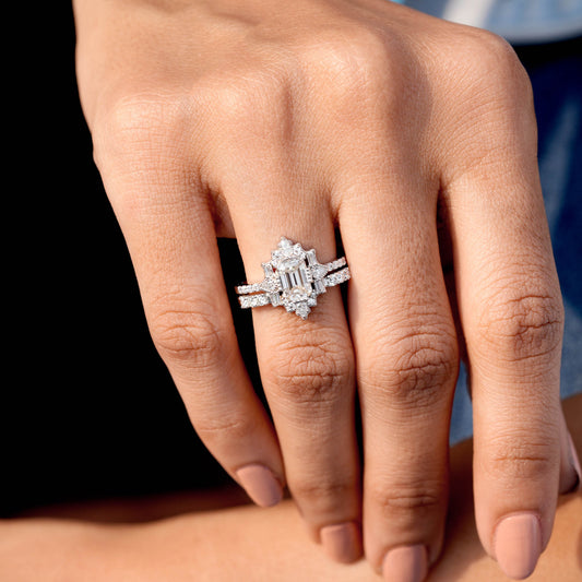 2.018 CT Emerald, Pear, Baguette, Round Cut Colorless Engagement Ring