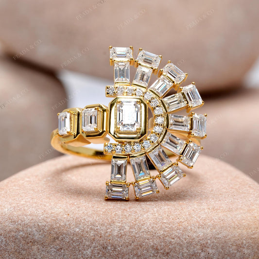 2.09 CT Emerald, Baguette, Round Cut Colorless Engagement Ring