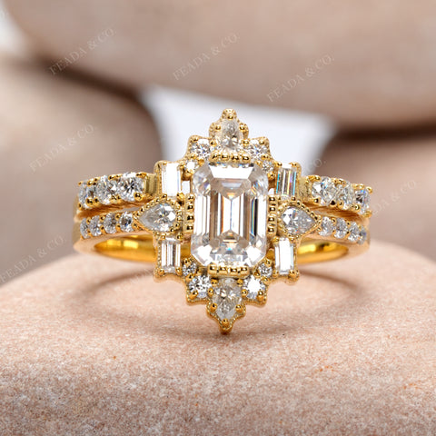 2.018 CT Emerald, Pear, Baguette, Round Cut Colorless Engagement Ring