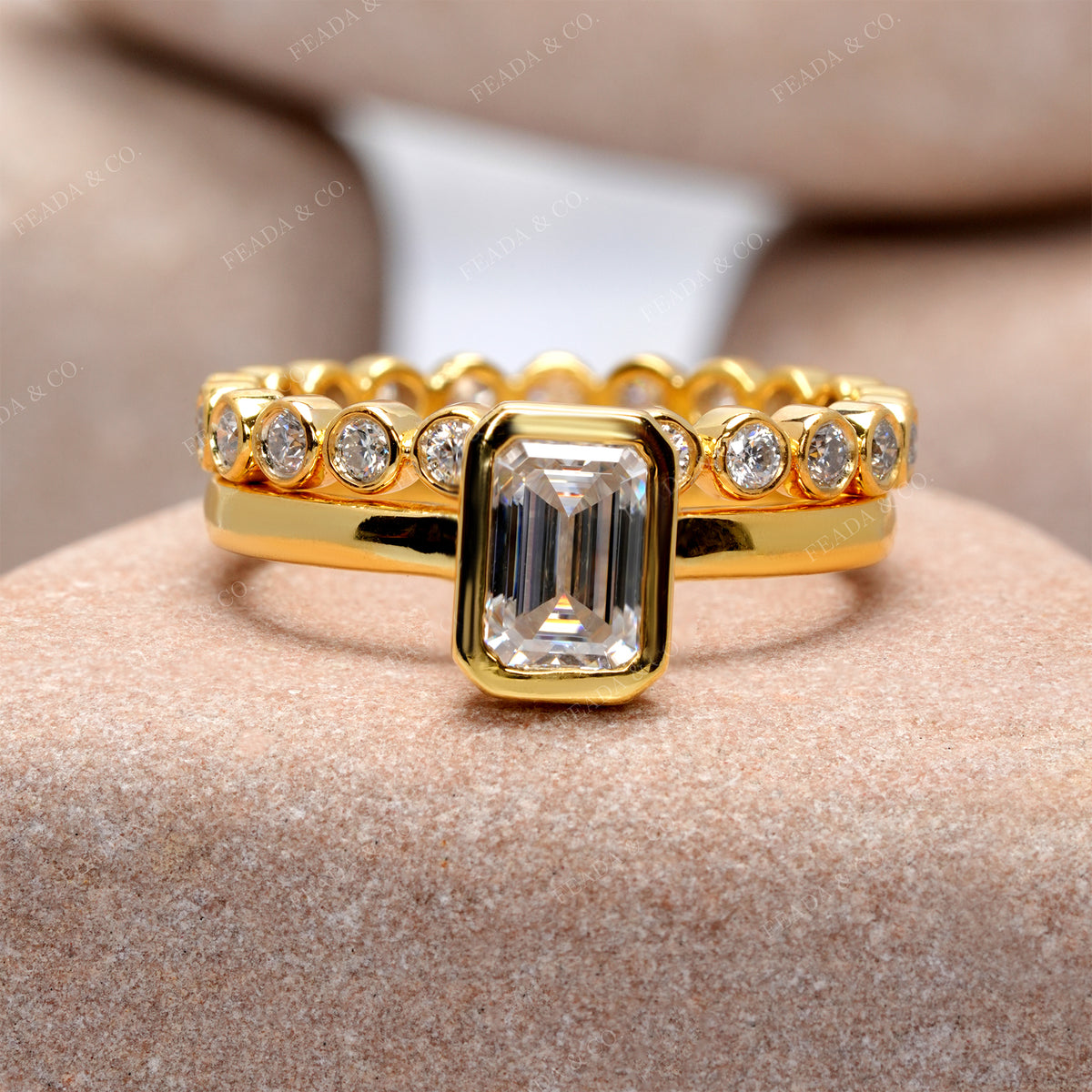 2.1 CT Emerald, Round Cut Colorless Engagement Ring