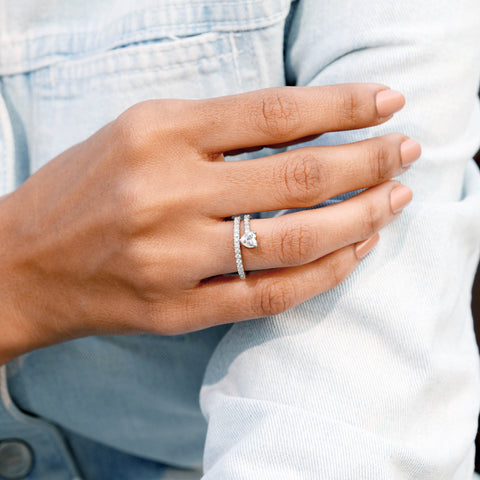 0.908 CT Heart, Round Cut Colorless Engagement Ring