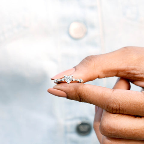 0.748 CT Round, Heart Cut Colorless Engagement Ring