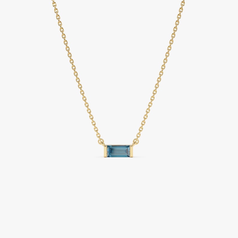 6x3 MMBaguette London Blue Topaz Birthstone Necklace, Dainty December Birthstone Pendant, Birthday Gift