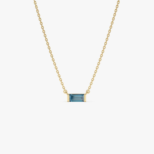 6x3 MMBaguette London Blue Topaz Birthstone Necklace, Dainty December Birthstone Pendant, Birthday Gift