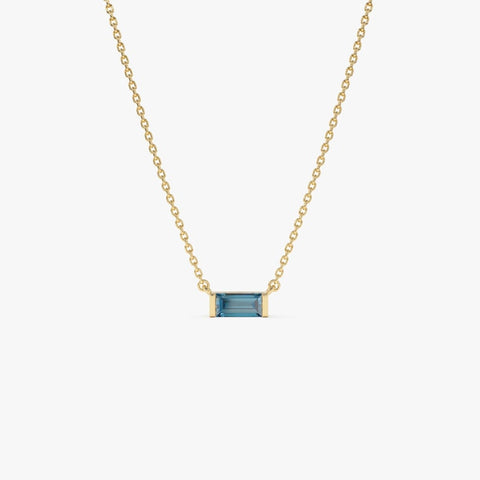 6x3 MMBaguette London Blue Topaz Birthstone Necklace, Dainty December Birthstone Pendant, Birthday Gift