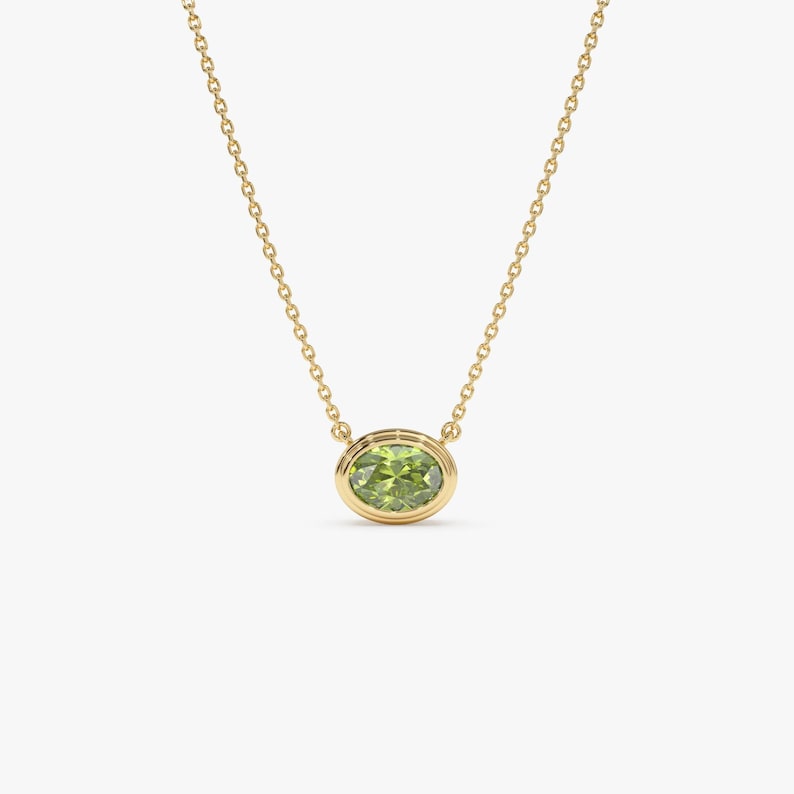 7x5 MM Peridot Necklace, Oval Shape Bezel Set Peridot Necklace , East to West Dainty Necklace, Birthstone Layering Necklace