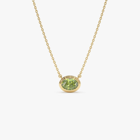 7x5 MM Peridot Necklace, Oval Shape Bezel Set Peridot Necklace , East to West Dainty Necklace, Birthstone Layering Necklace