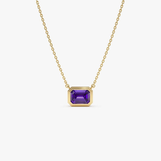 7x5 Amethyst Necklace, Emerald Cut Bezel Setting Amethyst Birthstone Necklace, Dainty Solitaire Layering Necklace Cyber Monday