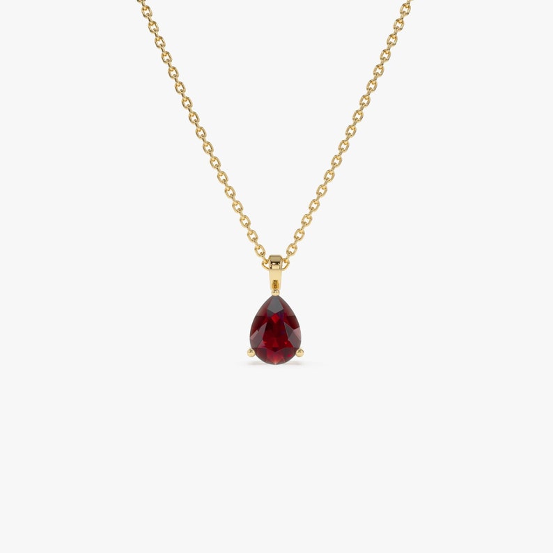 8x6 Pear Shaped Garnet Necklace, Solid Gold Teardrop Garnet Birthstone Pendant, Dainty Layering Necklace, January Birthday Gift