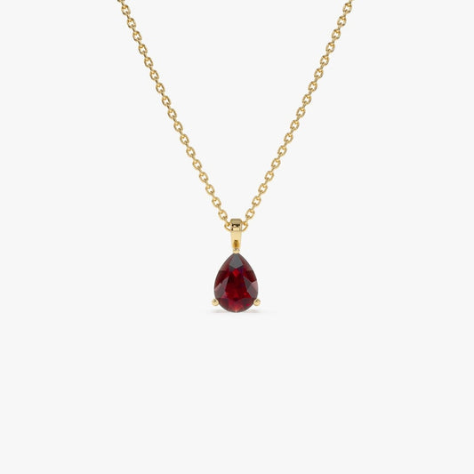 8x6 Pear Shaped Garnet Necklace, Solid Gold Teardrop Garnet Birthstone Pendant, Dainty Layering Necklace, January Birthday Gift