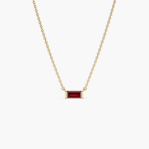 6x3 MM Garnet Necklace, Solid Gold Baguette-Cut Garnet Birthstone Necklace,Garnet Layering Necklace, Dainty January Birthday Gift